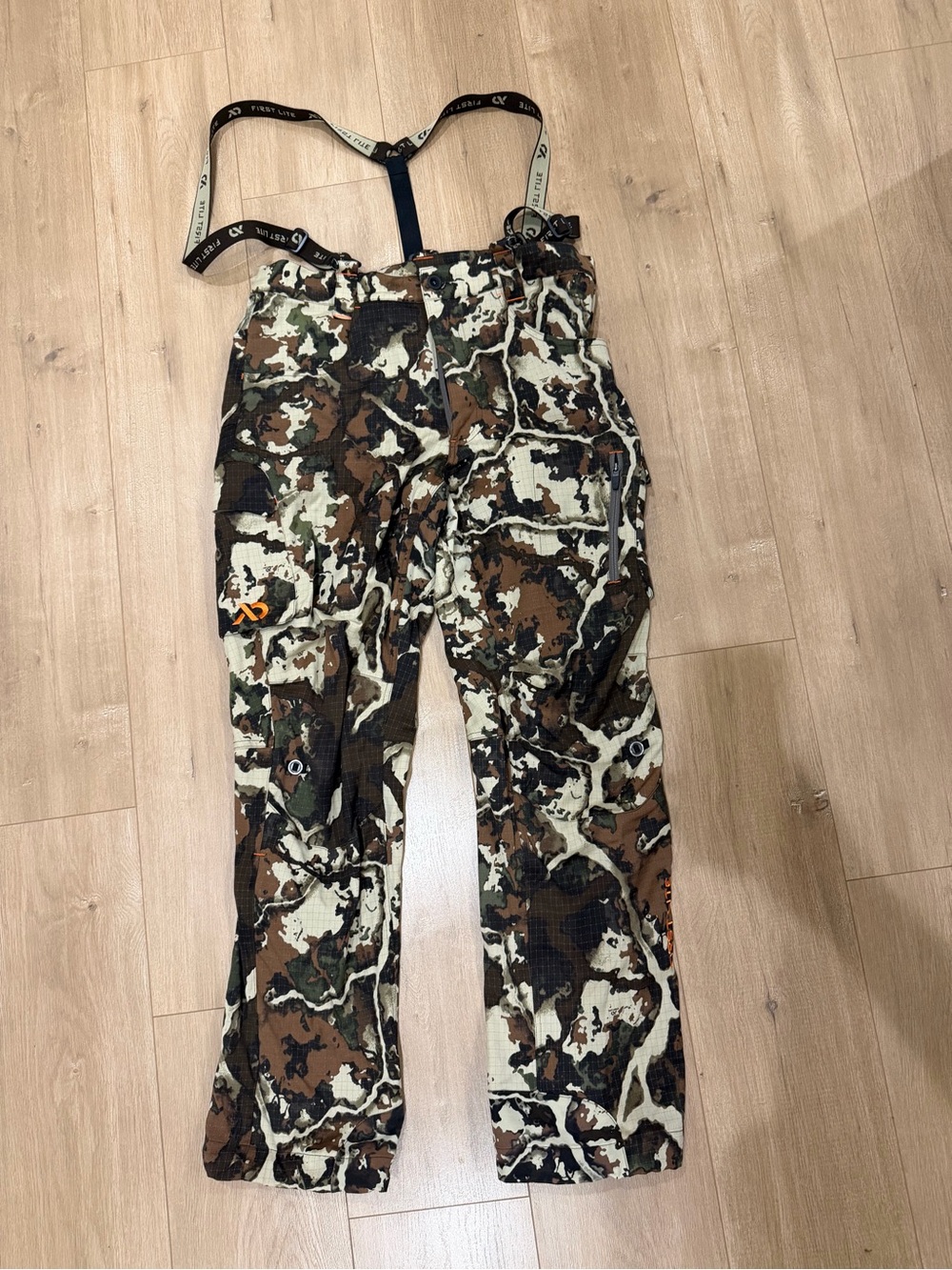 First Lite Men's Obsidian Pants- Fusion print with suspenders